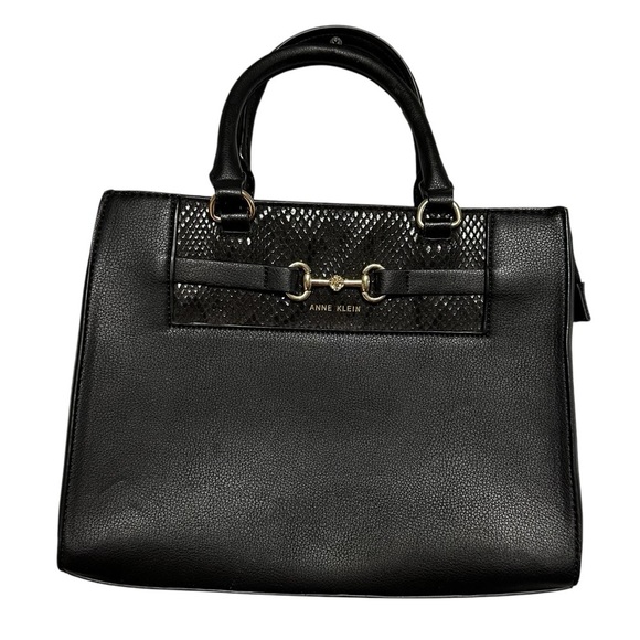 Anne Klein Black Convertible Satchel Hand Bag with Hardware - Picture 1 of 12